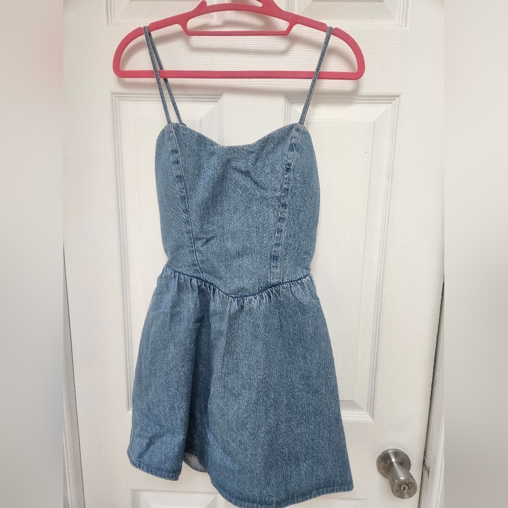 Hollister Bare Clean Short Dress Women's Blue Denim Spaghetti Straps X-Small